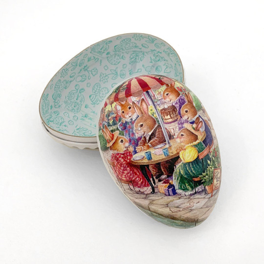 3-1/2" Holly Pond Hill Bunny Cafe Easter Egg Container ~ Germany